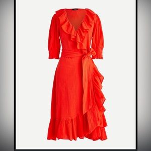 J. Crew Ruffle Wrap Dress - fully lined. Gorgeous color!